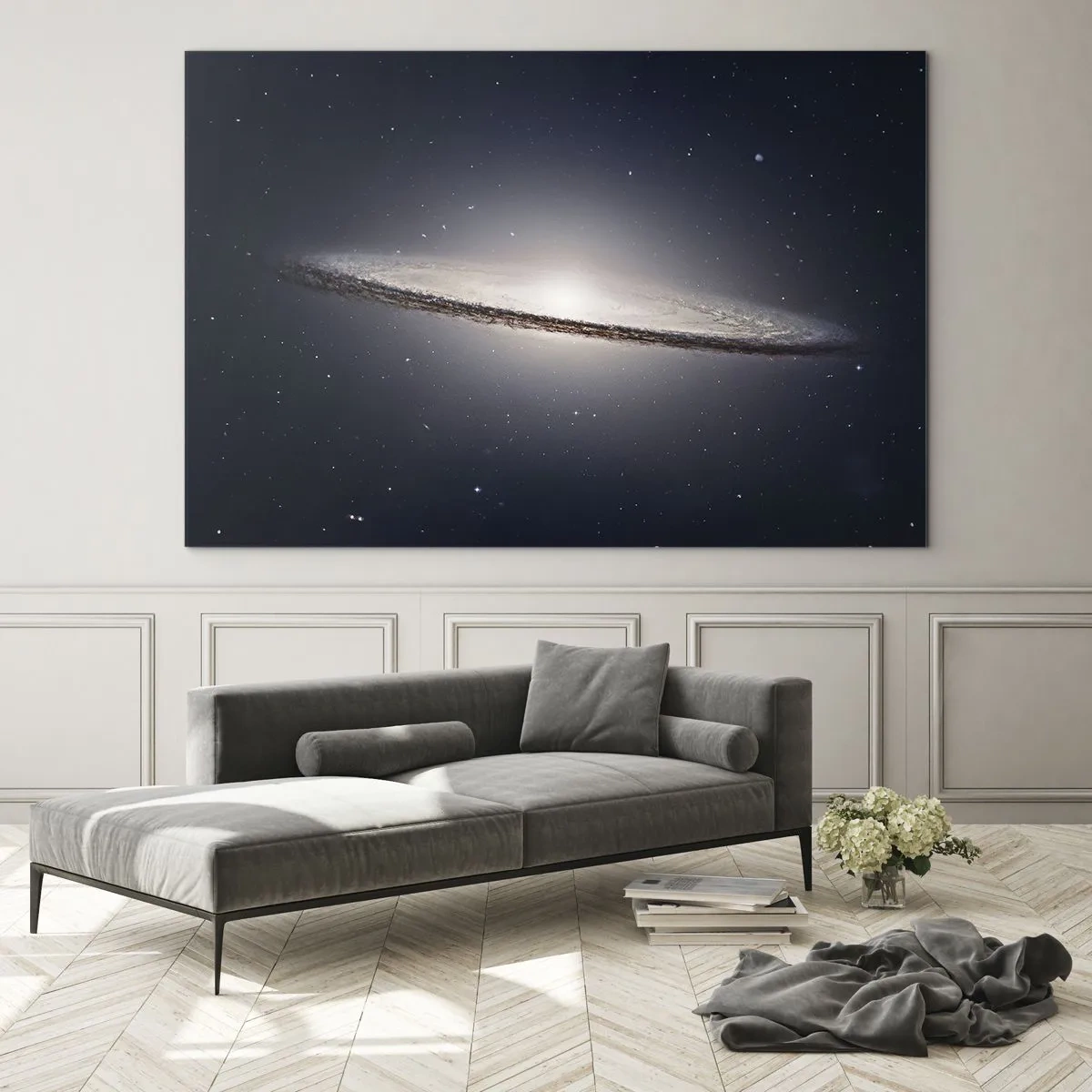 Glastavla - Bild på glas - En spiralgalax som svävar i rymden - 70x50cm - En gång i en galax långt, långt borta.... - Modern väggdekoration för vardagsrum och sovrum ARTTOR