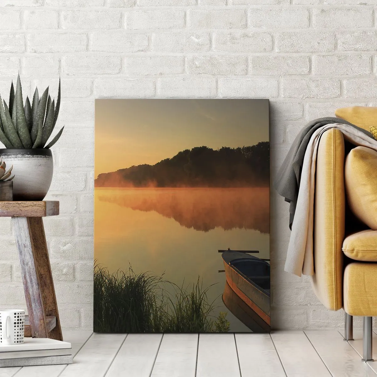 Canvastavla - Bild på duk - Soluppgång vid spegelklart vatten - 50x70 cm