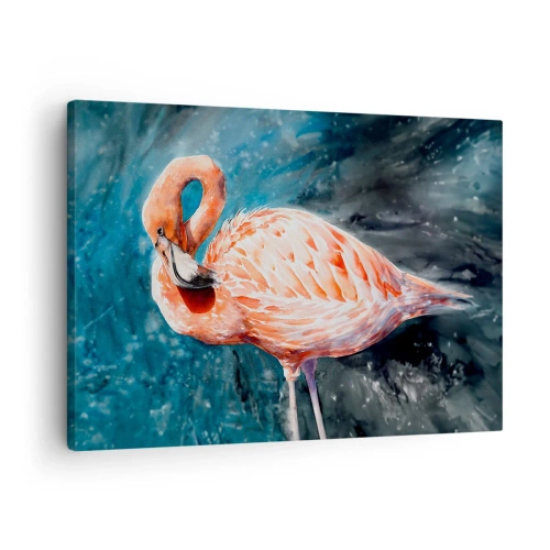 Canvastavla - Bild på duk - En rosa flamingo på en akvarellblå bakgrund - 70x50cm - Dekorativt till sin natur - Modern väggdekoration för vardagsrum och sovrum ARTTOR