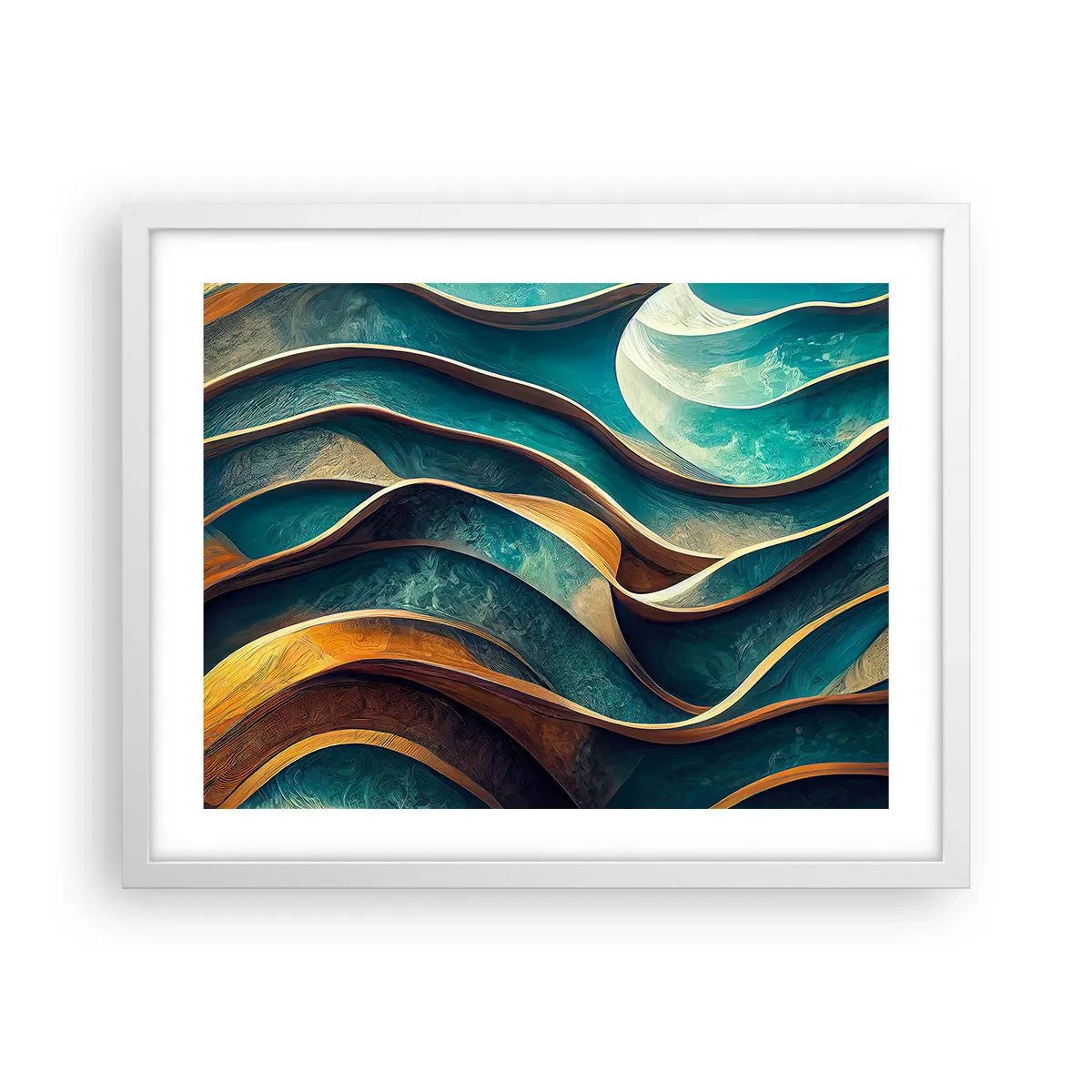 Affisch i vit ram - Meandrar av blått - 50x40 cm