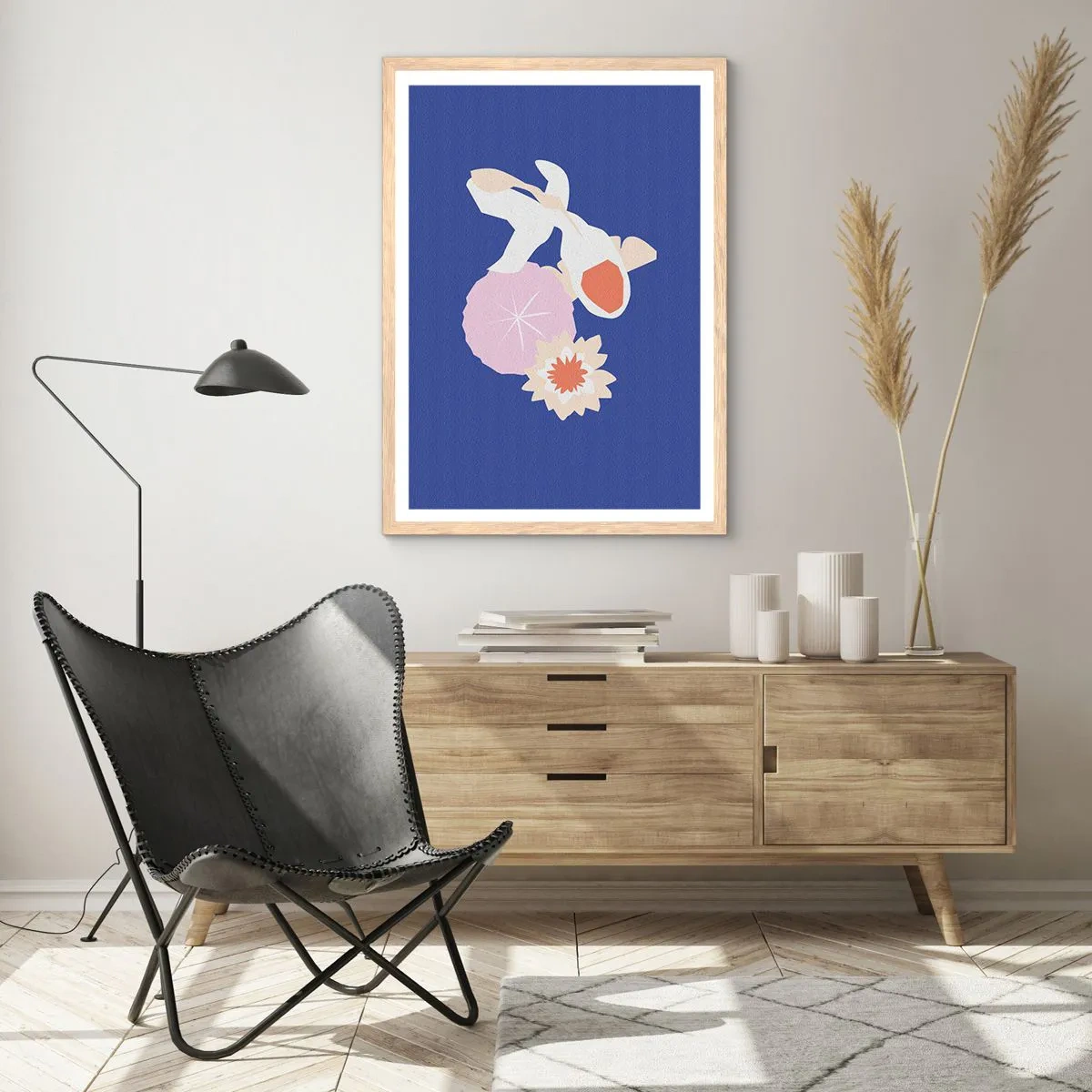 Affisch i ram av ljusek - Sammansättning av blommor och knoppar - 30x40 cm