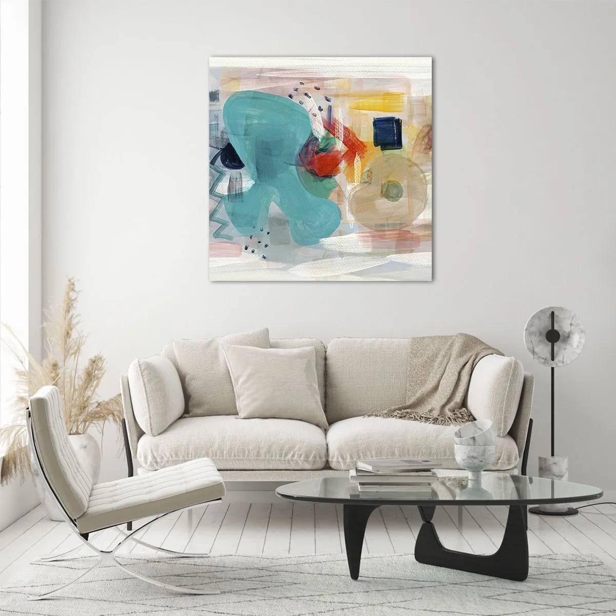 Glastavla - Bild på glas - Ett färgglatt spel - 70x70 cm