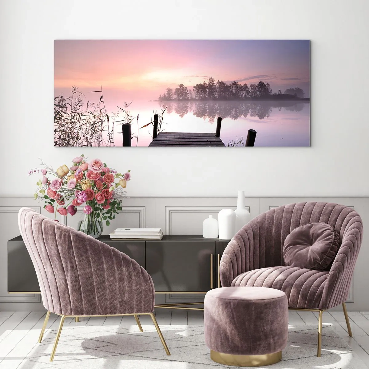 Glastavla - Bild på glas - Ur liljedimman... - 100x40 cm