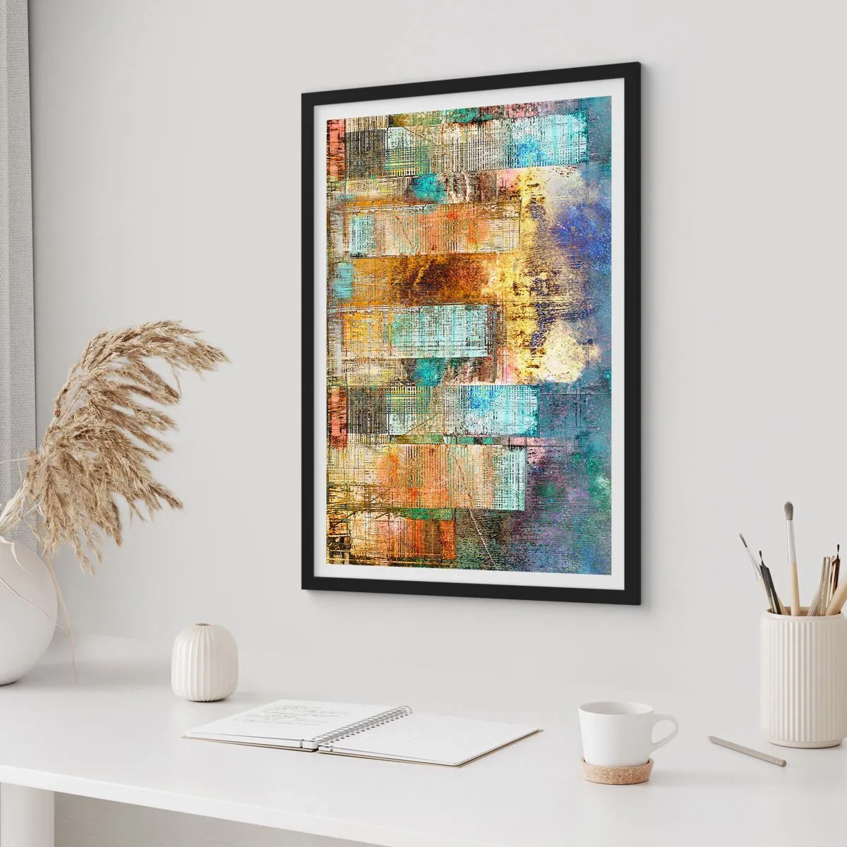 Affisch i svart ram - Akvarell stingrocka i nyanser av blått på en ljus bakgrund - 50x70cm - Solig metropol - Modern väggdekoration för vardagsrum och sovrum ARTTOR