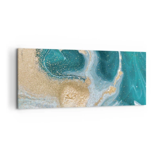 Canvastavla - Bild på duk - Guld- och turkosvirvel - 100x40 cm