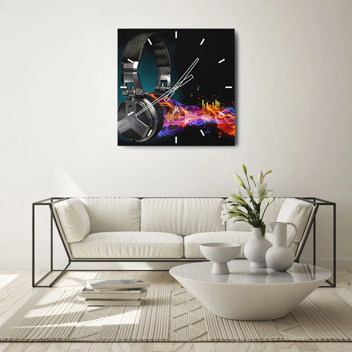 Väggklocka - Klocka på glas - I musikens eld - 30x30 cm