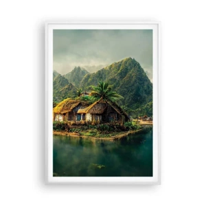 Affisch i vit ram - Tropiskt paradis - 70x100 cm