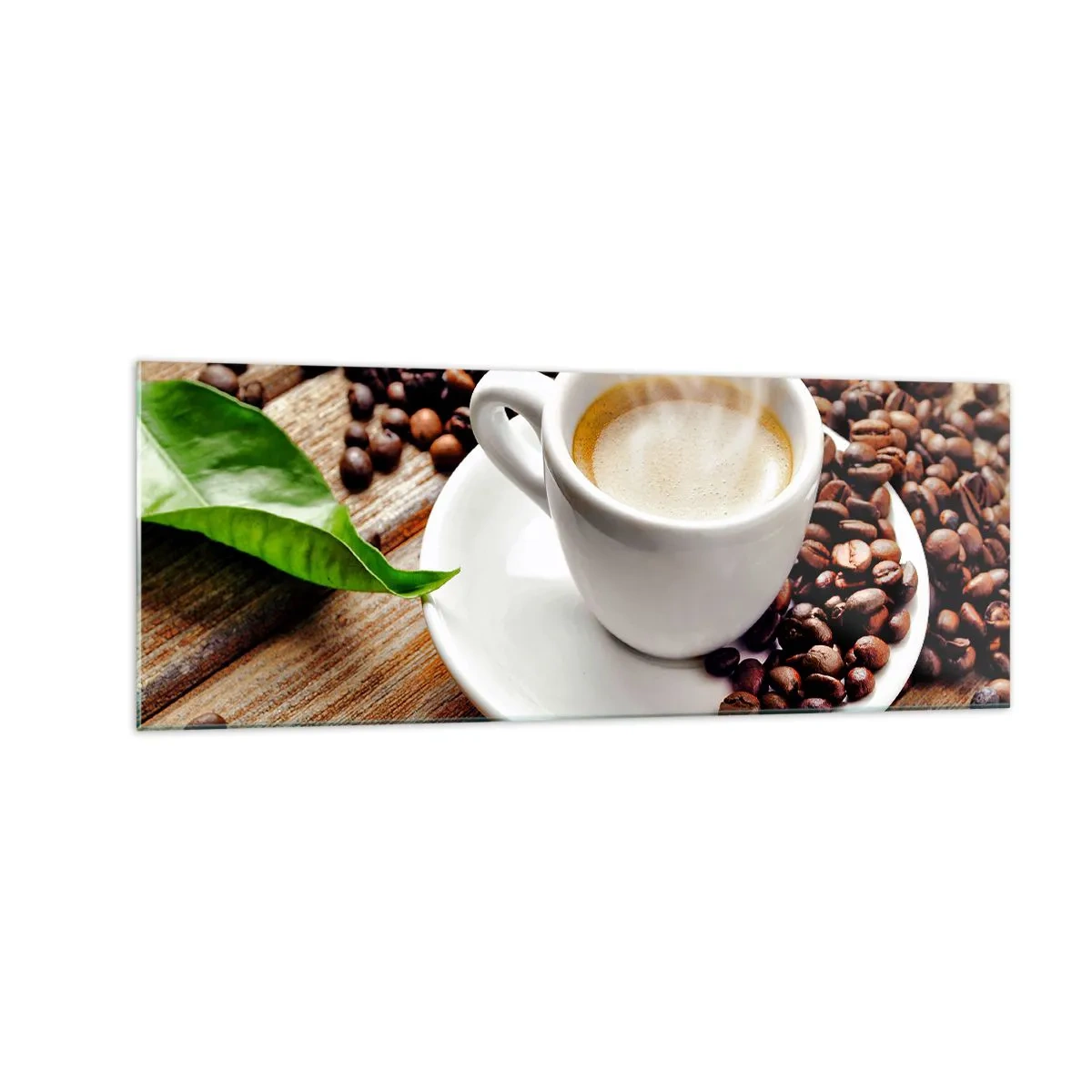 Glastavla - Bild på glas - Kaffe på bordet - 140x50 cm