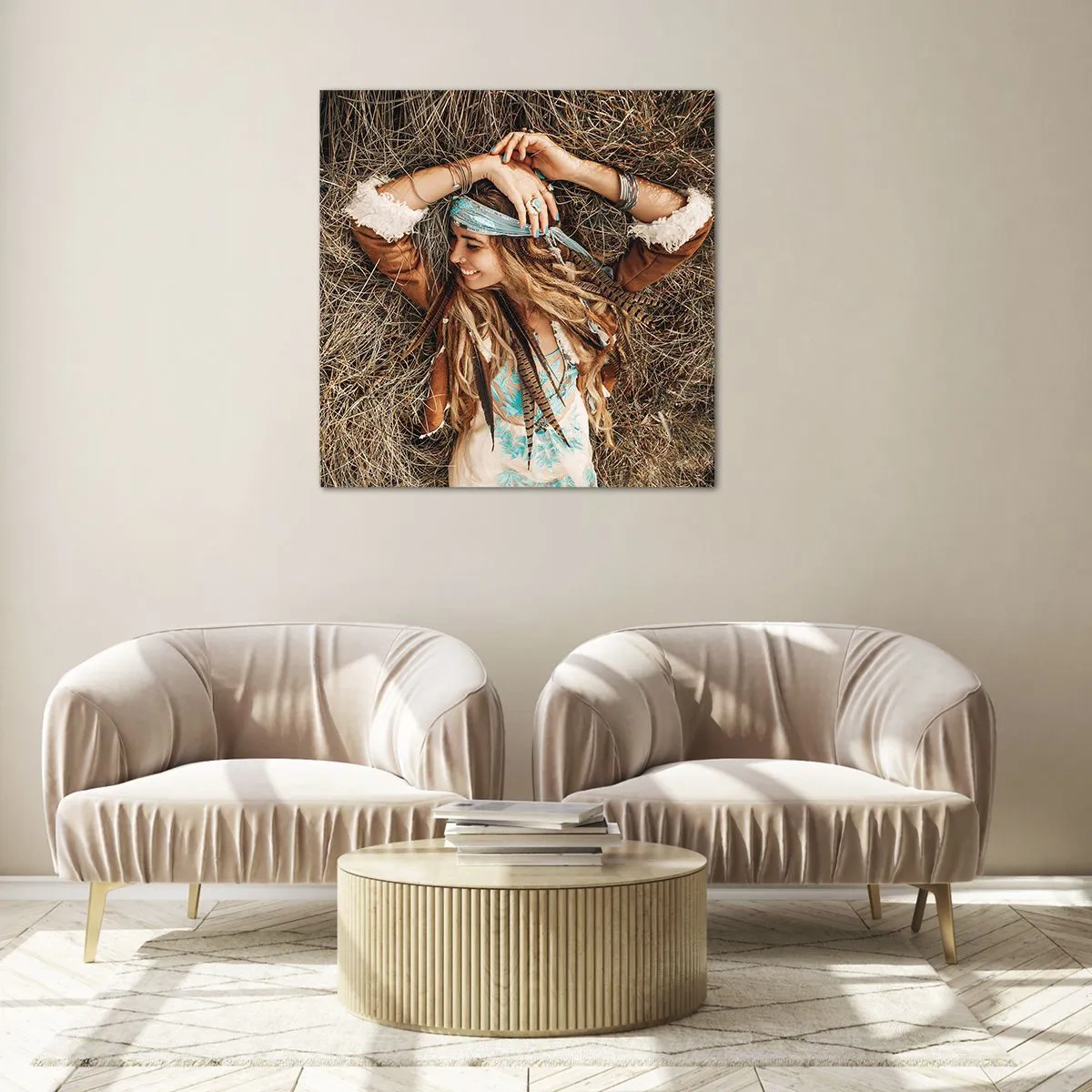 Glastavla - Bild på glas - På väg till kärlekens sommar - 40x40 cm