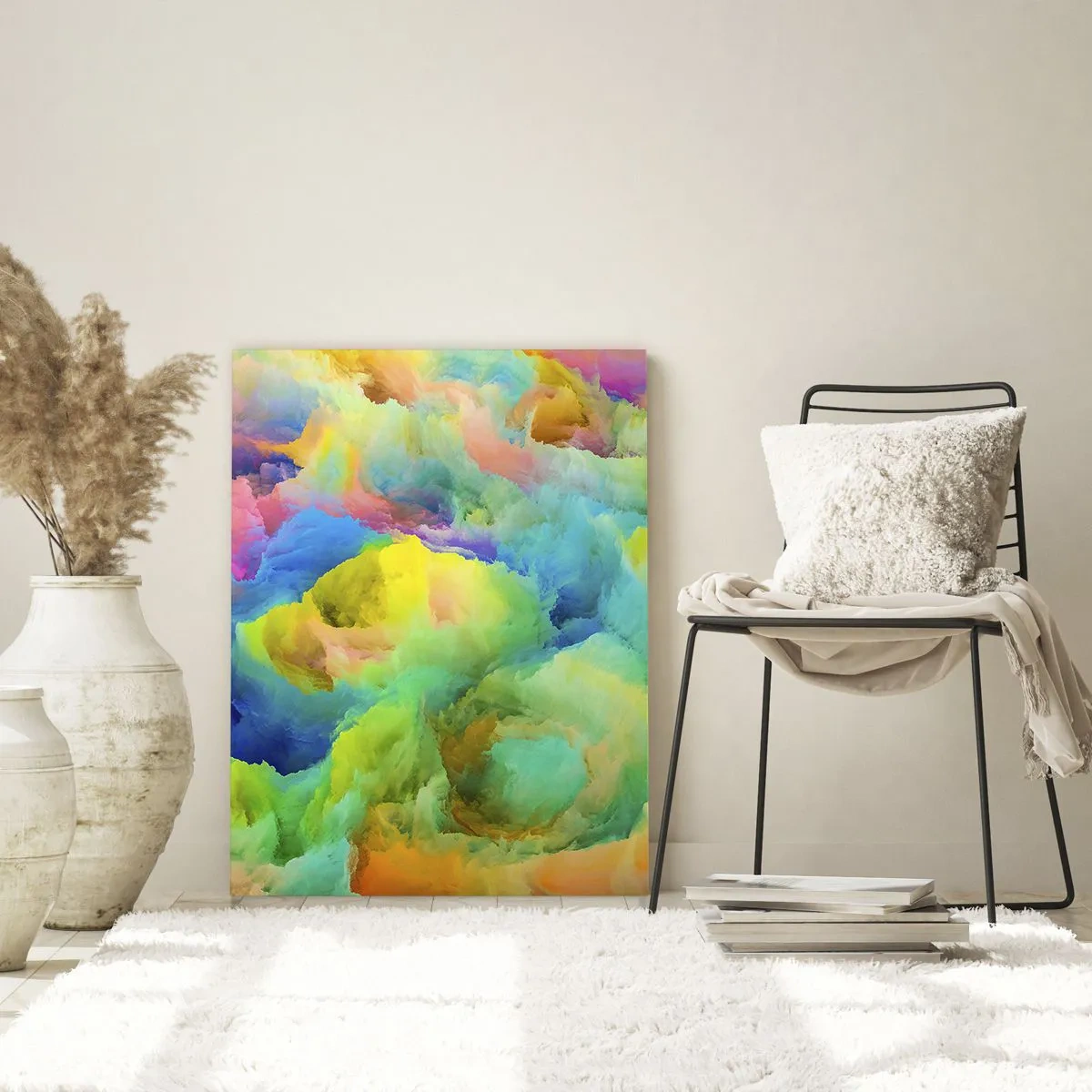 Glastavla - Bild på glas - Regnbågsdun - 50x70 cm