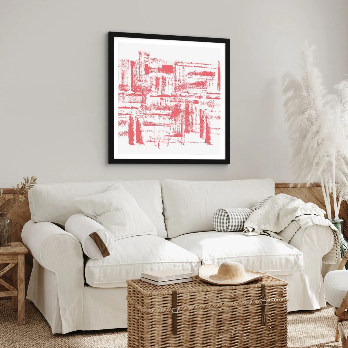 Affisch i svart ram - Röd stad - 30x30 cm