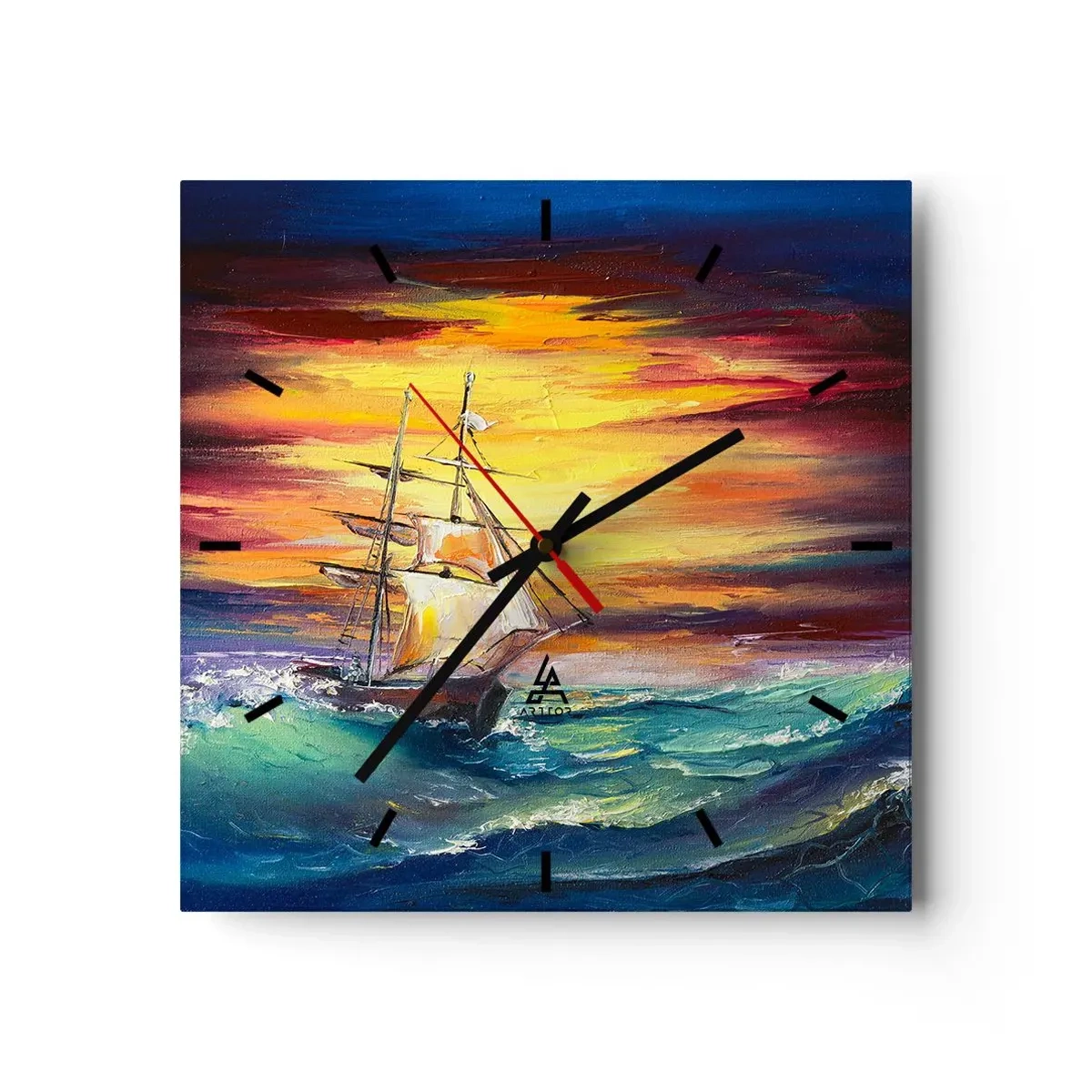 Väggklocka - Klocka på glas - Modigt mot vågorna - 30x30 cm
