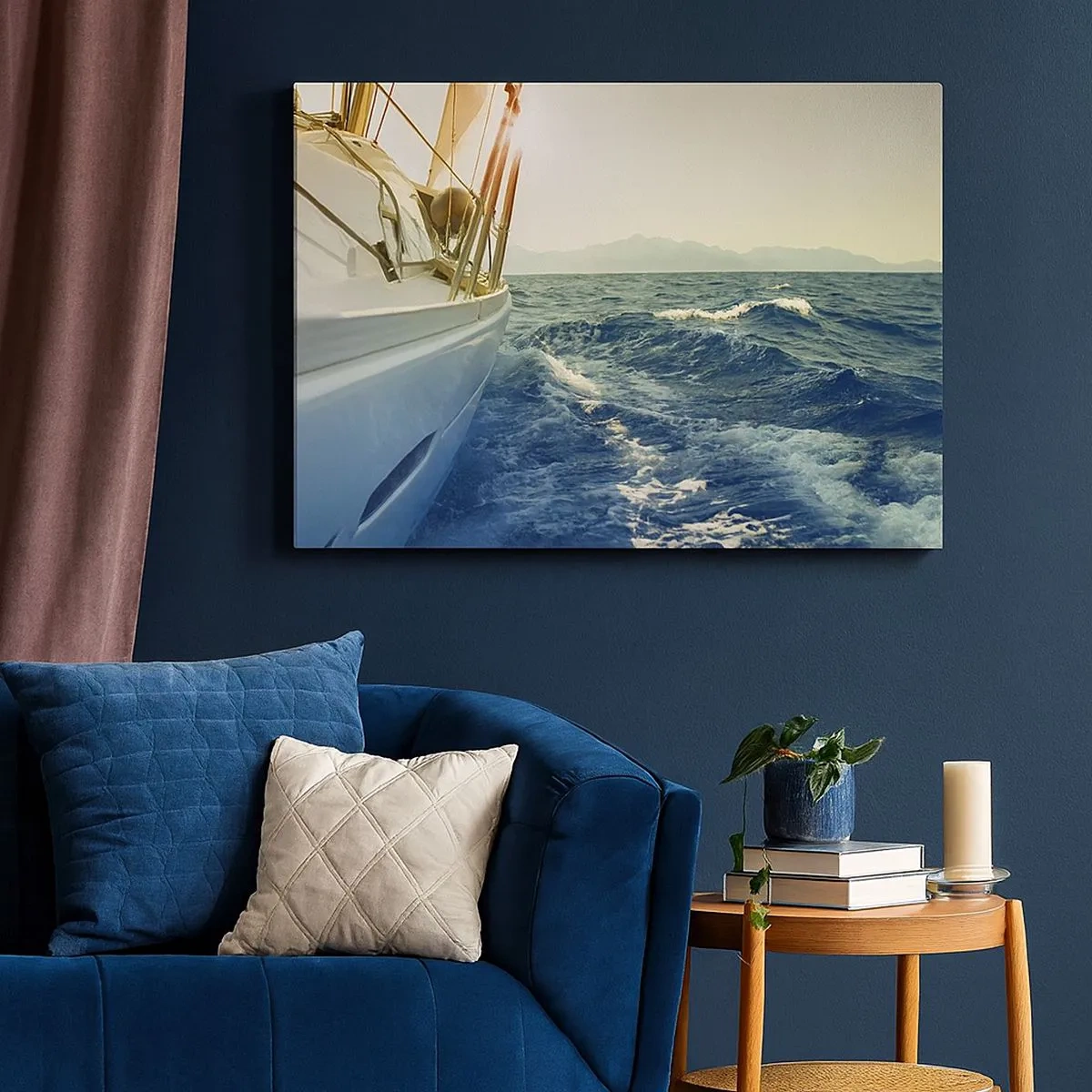 Canvastavla - Bild på duk - En yacht på öppet hav med utsikt över vågorna - 70x50cm - Mot äventyret - Modern väggdekoration för vardagsrum och sovrum ARTTOR