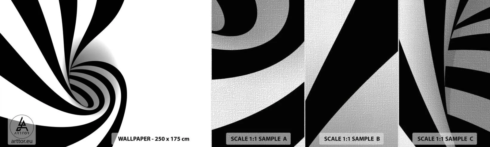Provbit av fototapet Premium Canvas - Roterande svart-vit - Abstraktion, Grafik, Svartvitt - 100x30 cm