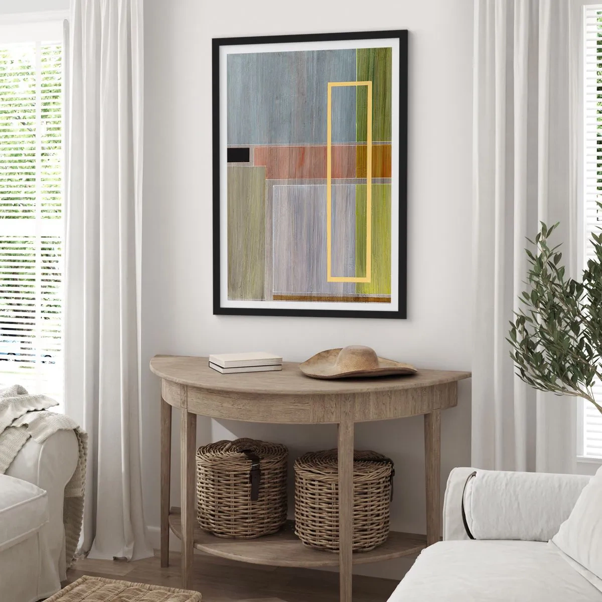 Affisch i svart ram - Geometrisk abstraktion i dämpade färger - 50x70cm - Rakt och lugnt - Modern väggdekoration för vardagsrum och sovrum ARTTOR
