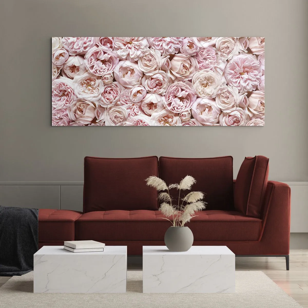 Glastavla - Bild på glas - Strödd med rosor - 100x40 cm