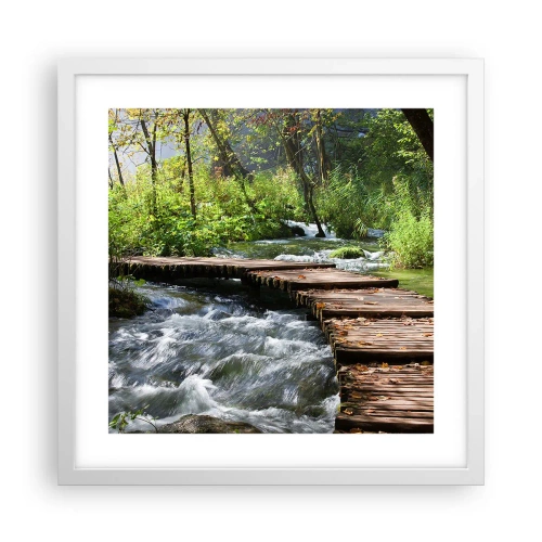 Affisch i vit ram - Över skummande kaskad - 40x40 cm