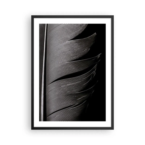 Affisch i svart ram - En minimalistisk tolkning av en fjäder i svartvitt - 50x70cm - Fjäder - en underbar konstruktion - Modern väggdekoration för vardagsrum och sovrum ARTTOR