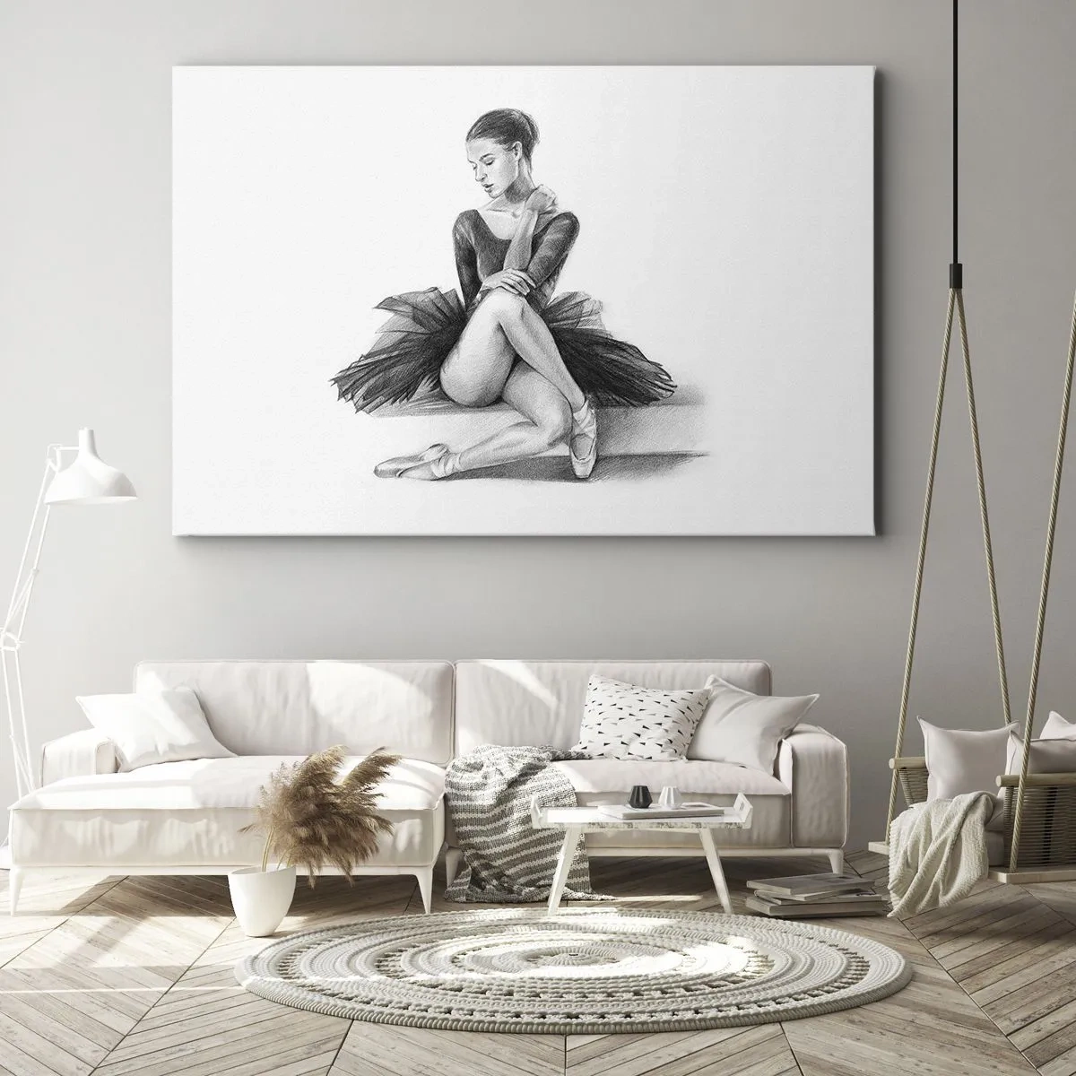 Canvastavla - Bild på duk - En skiss av en ballerina i en subtil, klassisk stil - 70x50cm - Förtrollad av dansen - Modern väggdekoration för vardagsrum och sovrum ARTTOR