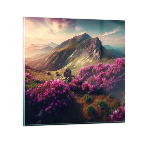 Glastavla - Bild på glas - Sommar i fjällen - 70x70 cm