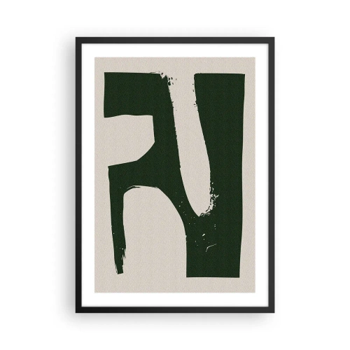 Affisch i svart ram - Minimalistisk abstraktion i grönt och beige - 50x70cm - Vikar av vitt - Modern väggdekoration för vardagsrum och sovrum ARTTOR