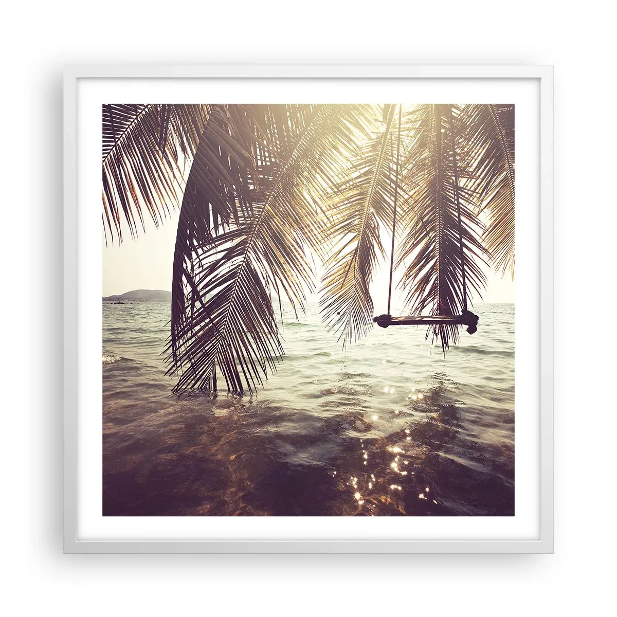 Affisch i vit ram - Gunga i molnen hur mycket du vill - 60x60 cm