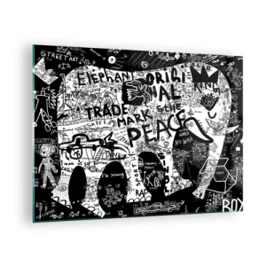Glastavla - Bild på glas - Svartvit graffitibild med teman fred och frihet - 70x50cm - Rik gatuvärld - Modern väggdekoration för vardagsrum och sovrum ARTTOR
