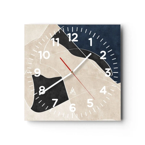 Väggklocka - Klocka på glas - Abstrakt komposition - färgkontrast - 40x40 cm