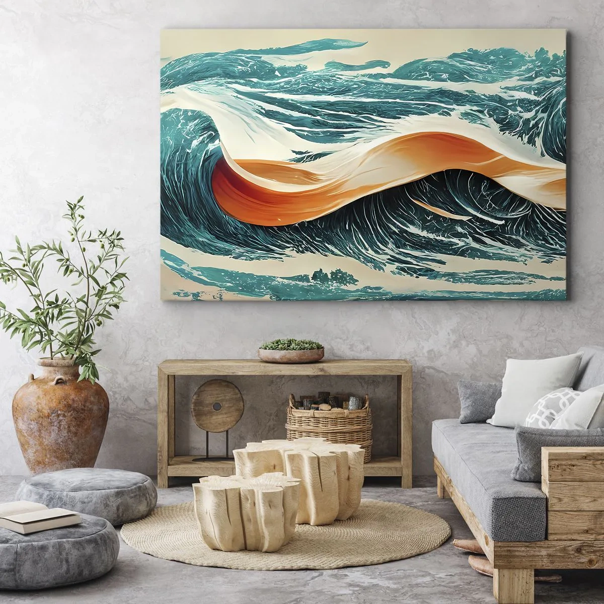 Canvastavla - Bild på duk - Dynamiska havsvågor med abstrakt band - 70x50cm - Surfarens dröm - Modern väggdekoration för vardagsrum och sovrum ARTTOR