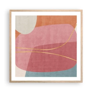 Affisch i ram av ljusek - Pastellkomposition med guldtråd - 60x60 cm