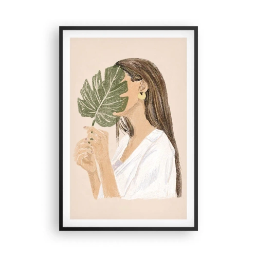 Affisch i svart ram - Mystiskt porträtt med solfjäder - 61x91 cm