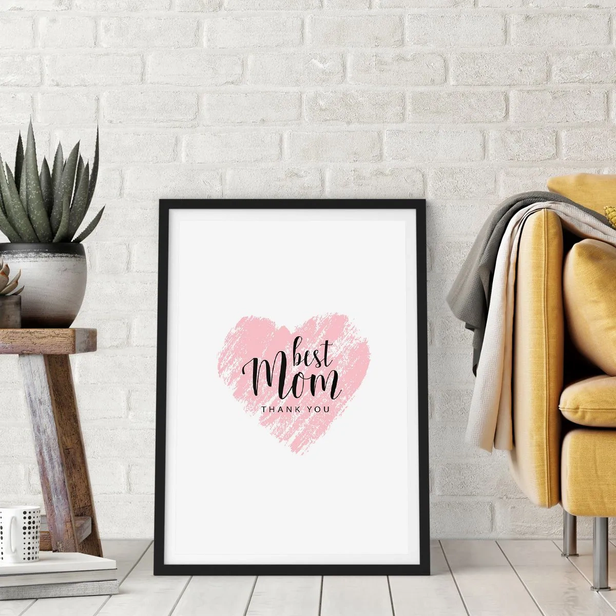 Affisch i svart ram - Rosa hjärta med text på vit bakgrund i minimalistisk stil - 50x70cm - Alltid rätt ögonblick - Modern väggdekoration för vardagsrum och sovrum ARTTOR