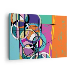 Canvastavla - Bild på duk - Färgglad abstraktion med geometriska cirklar - 70x50cm - Hjul efter hjul - Modern väggdekoration för vardagsrum och sovrum ARTTOR