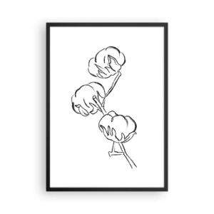 Affisch i svart ram - En minimalistisk skiss av en bomullsgren - 50x70cm - Bomullsdun - Modern väggdekoration för vardagsrum och sovrum ARTTOR
