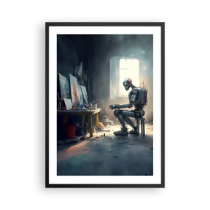 Affisch i svart ram - Robotkonstnär som målar bilder i sin ateljé - 50x70cm - Den skapande handlingen - Modern väggdekoration för vardagsrum och sovrum ARTTOR