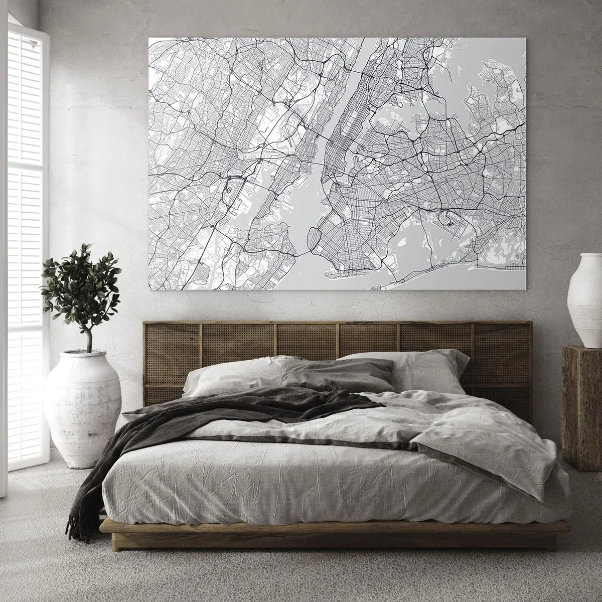 Glastavla - Bild på glas - En karta över storstadsgator och distrikt i monokromatisk form - 70x50cm - Metropolens anatomi - Modern väggdekoration för vardagsrum och sovrum ARTTOR