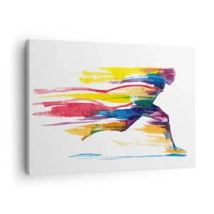 Canvastavla - Bild på duk - En löpare i abstrakta färger som symboliserar dynamik och energi - 70x50cm - Spring genom regnbågen - Modern väggdekoration för vardagsrum och sovrum ARTTOR