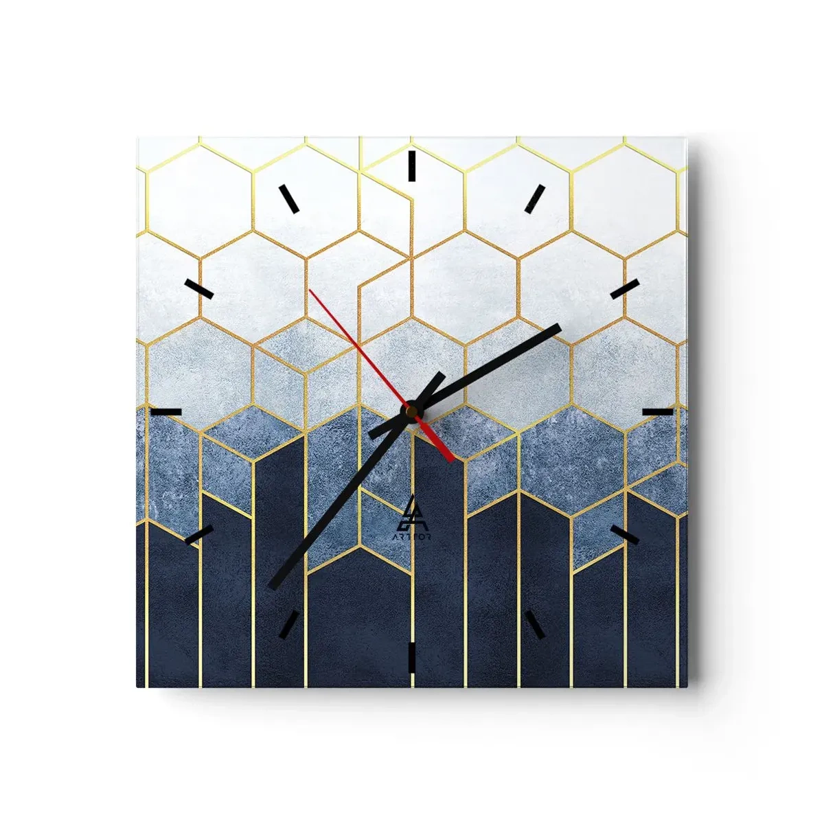 Väggklocka - Klocka på glas - Komposition i synkoprytm - 40x40 cm
