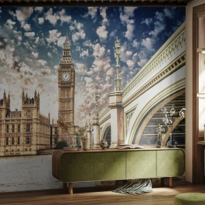 Fototapet Premium Sand - Moln över Thames - Stad, London, England - 150x105 cm