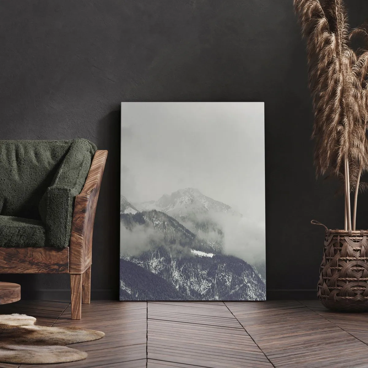 Canvastavla - Bild på duk - Dimmig dal - 45x80 cm