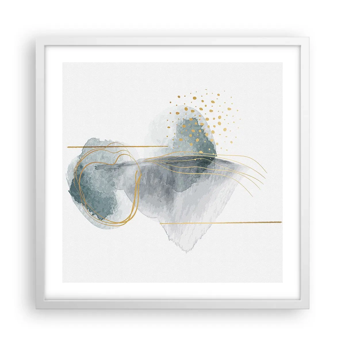 Affisch i vit ram - Om gråhetens och guldets förhållanden - 50x50 cm