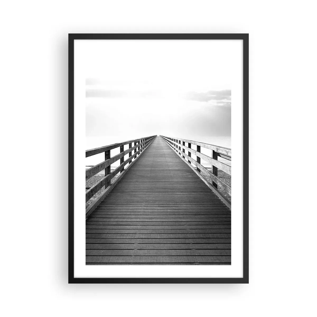 Affisch i svart ram - En svartvit bro som leder till oändligheten - 50x70cm - Ut i det oändliga... - Modern väggdekoration för vardagsrum och sovrum ARTTOR