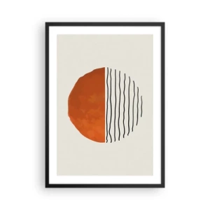 Affisch i svart ram - Abstrakt cirkel med orange och linjär halva - 50x70cm - I japansk stämning - Modern väggdekoration för vardagsrum och sovrum ARTTOR