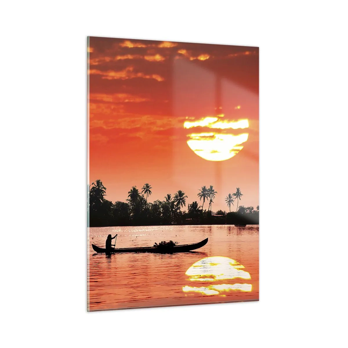 Glastavla - Bild på glas - Tropiskt lugn vid solnedgången - 50x70 cm