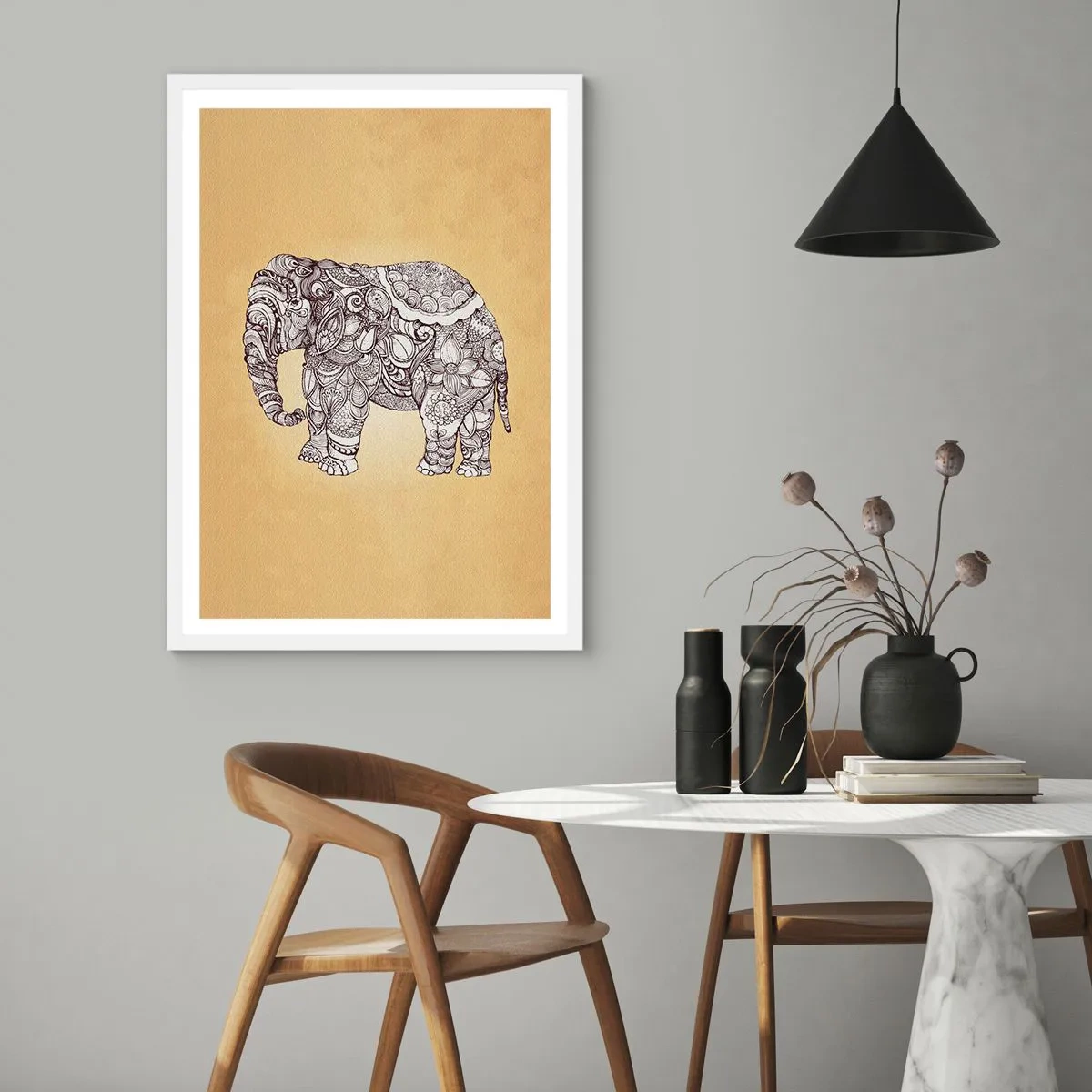 Affisch i vit ram - maskerad elefant - 50x70 cm