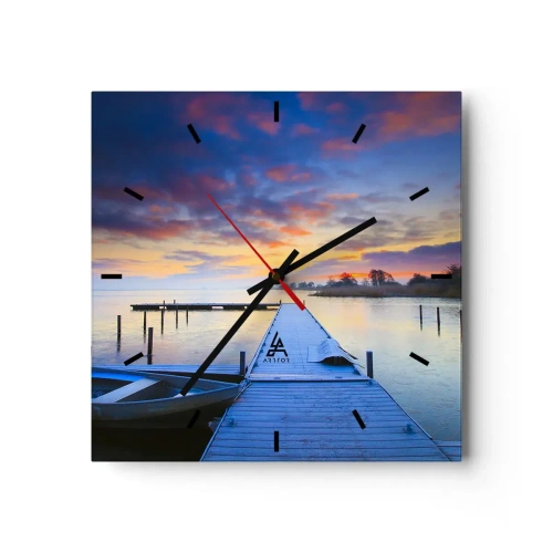 Väggklocka - Klocka på glas - Violet-guld ro - 40x40 cm