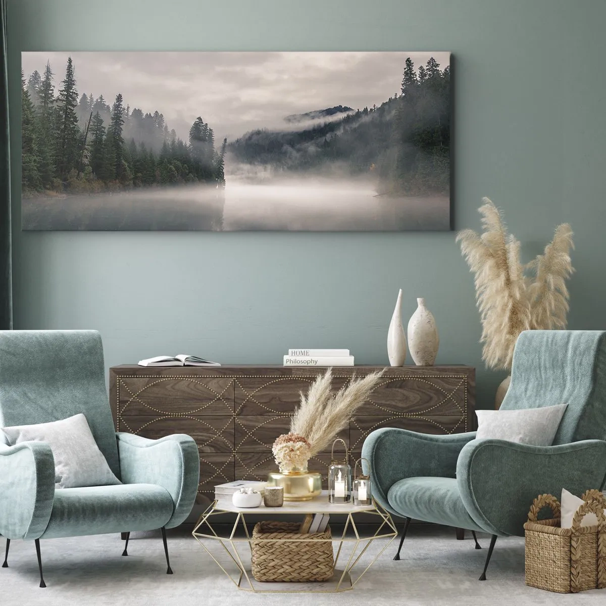 Canvastavla - Bild på duk - I förundran, i dimman - 100x40 cm