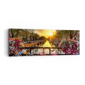 Canvastavla - Bild på duk - Vårmorgon i Amsterdam - 90x30 cm