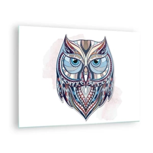 Glastavla - Bild på glas - Färgglatt, geometriskt porträtt av en uggla - 70x50cm - Ornamentuggla - Modern väggdekoration för vardagsrum och sovrum ARTTOR