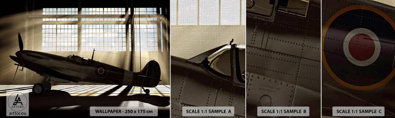 Provbit av fototapet Premium Canvas - Kämpens vila - Flygplan, Flyghangar, Plan - 100x30 cm